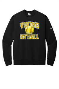 Viking Softball Distressed Nike Club Fleece Crew