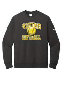 Viking Softball Distressed Nike Club Fleece Crew