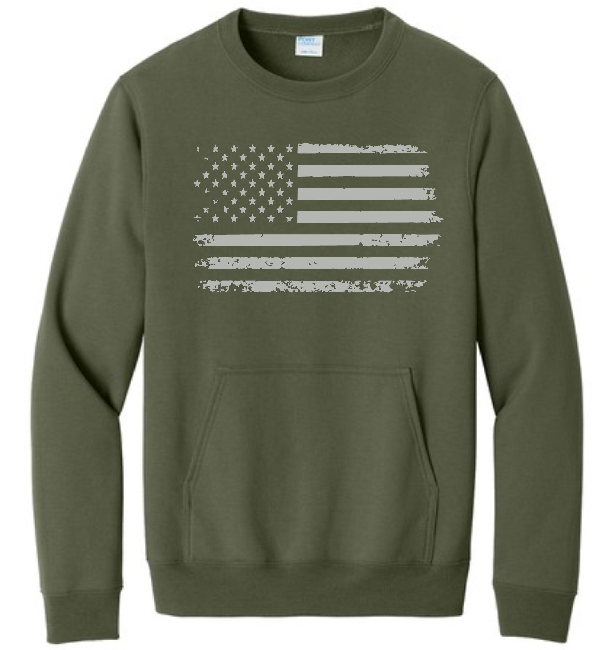 Distressed Flag Crewneck w/ Pocket Adult Only