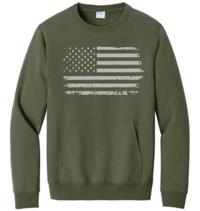 Distressed Flag Crewneck w/ Pocket Adult Only