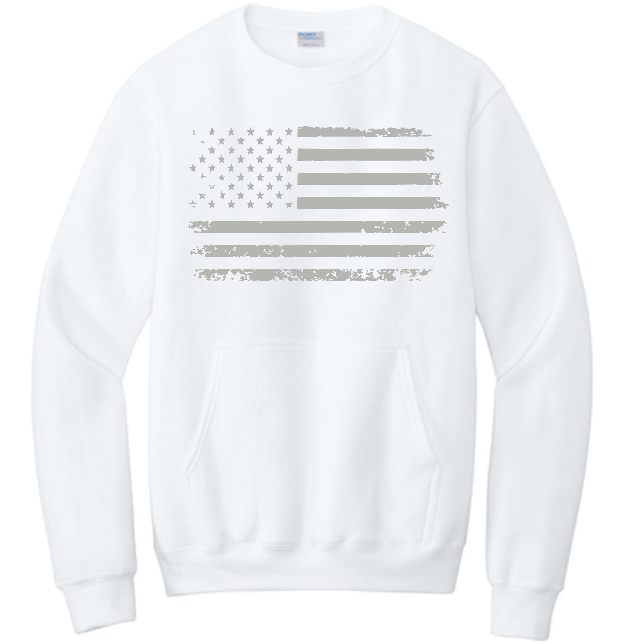 Distressed Flag Crewneck w/ Pocket Adult Only